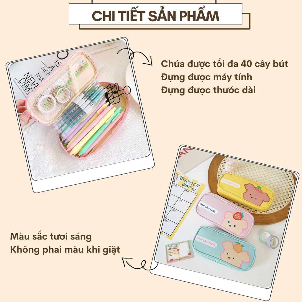 Hộp Bút Vải Nhiều Ngăn Hình Gà Gấu Đẹp Bóp Viết Canvas Nhiều Ngăn - Túi Đựng Đa Năng, Mỹ Phẩm DUHU HBV50