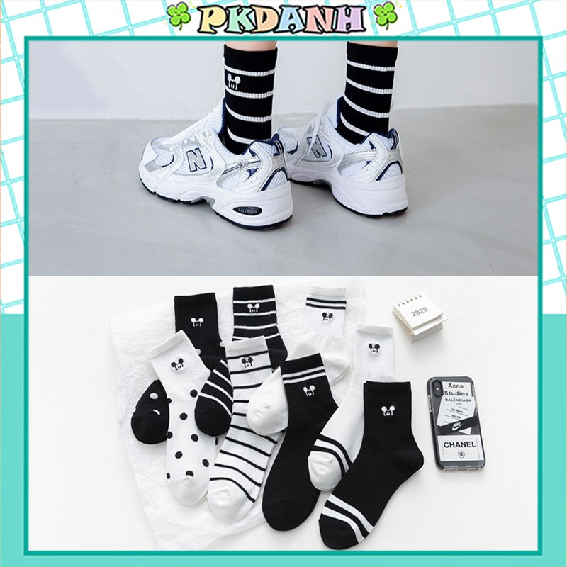 Tất vớ cao cổ in hình chuột mickey vintage hàn quốc unisex nam nữ