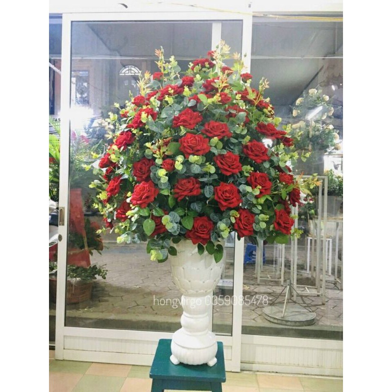 Cành Hồng Nhung Giả 5 Bông Cành Dài 80cm