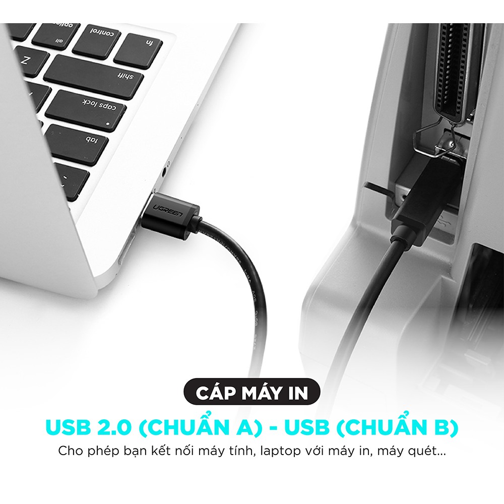 Dây máy in USB 2.0 chuẩn A đực sang chuẩn B đực độ dài từ 1-5m UGREEN US135