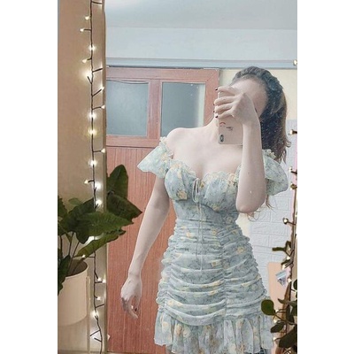 Váy hoa nhún đuôi cá cúp ngực nhã xinh | BigBuy360 - bigbuy360.vn