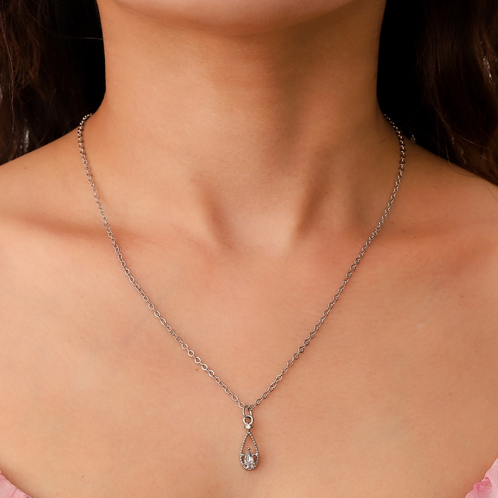 Vòng cổ Mạ Bạc Mặt Hình Giọt Nước Phong Cách Vintage