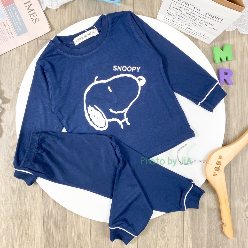 [SALE] Bộ Dài Tay Cho Bé Trai, Bé Gái Minky Mom Vải Thun Lạnh Hoạ Tiết Snoopy, Đồ Bộ Cho Bé Mặc Nhà Thu Đông MKMTD2132