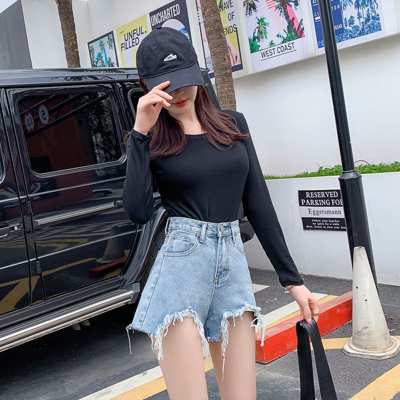 Quần Short Denim Lưng Cao Thiết Kế Xẻ Rách Thời Trang Mùa Hè Cá Tính Cho Nữ