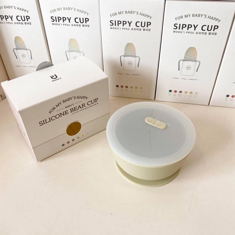 Bát ăn kèm nắp Silicon Bluemama đế hít chống đổ Hàn Quốc
