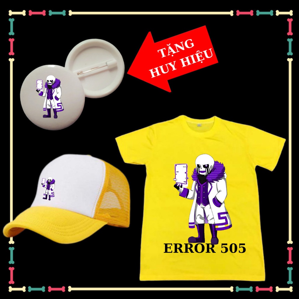 Áo thun cộc tay bé trai, bé gái Error 505 Sans tay ngắn, đủ size áo, Kèm huy hiệu Error 505, Kèm Mũ Sans