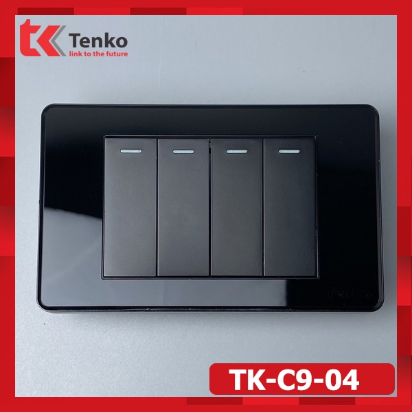 Công Tắc Điện Âm Tường 4 Hạt - Mặt Nhựa Acrylic Đen Bóng Kính - Thương Hiệu Nhật TENKO TK-C9-04