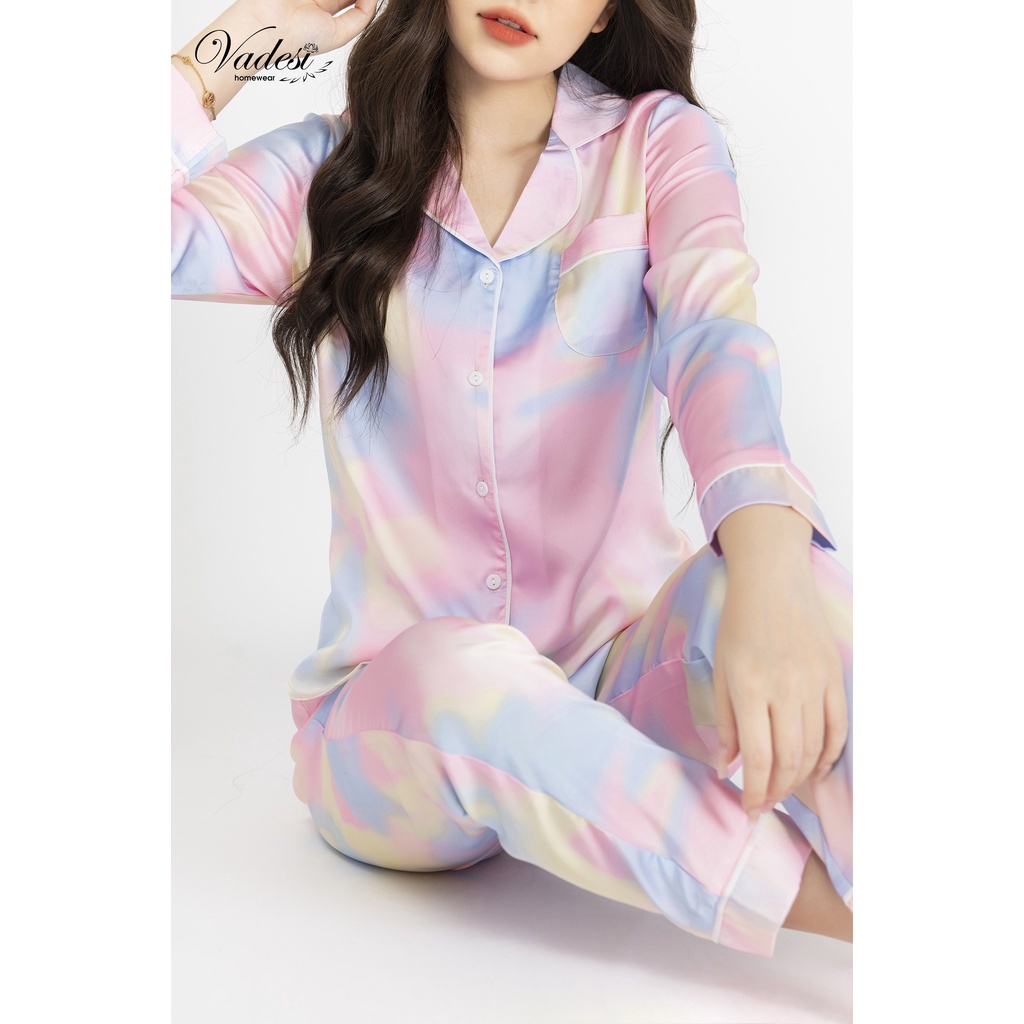 Bộ Đồ Ngủ Nữ Pijama Dài Tay Lụa Cao Cấp Họa Tiết Đẹp Chất Liệu Mát Mềm Mịn Thấm Hút Co Giãn Nhẹ Dáng Đẹp - VADESI