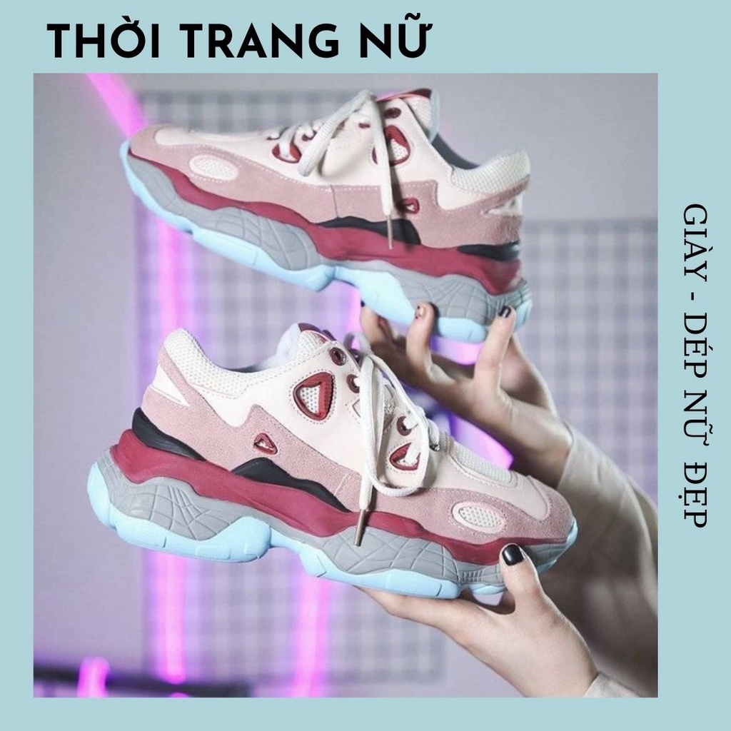Giày Thể Thao Nữ Thời Trang Mới Nhất Đế Độn 3cm Lượn Sóng Màu Kem Sang Chảnh..