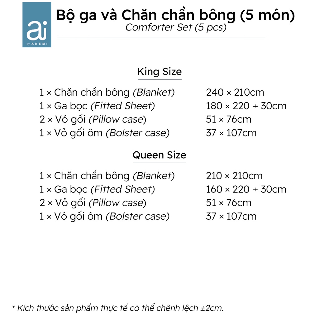 Bộ ga và Chăn chần bông Ai By Akemi Colourkissed Neva, gồm 5 món (King/Queen)