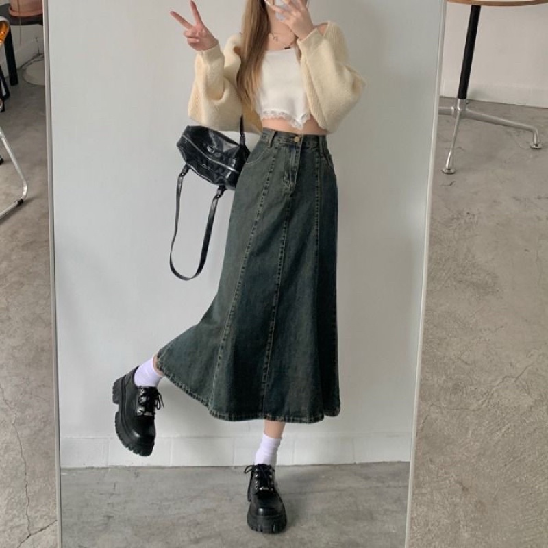 Chân Váy Jean Midi Dáng Đuôi Cá Taobao Order Kèm ẢNH THẬT