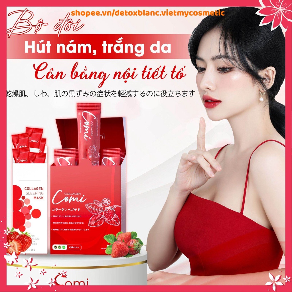 Nước uống collagen comi trắng da mờ thâm nám và trẻ hóa da - Hộp 10 Gói