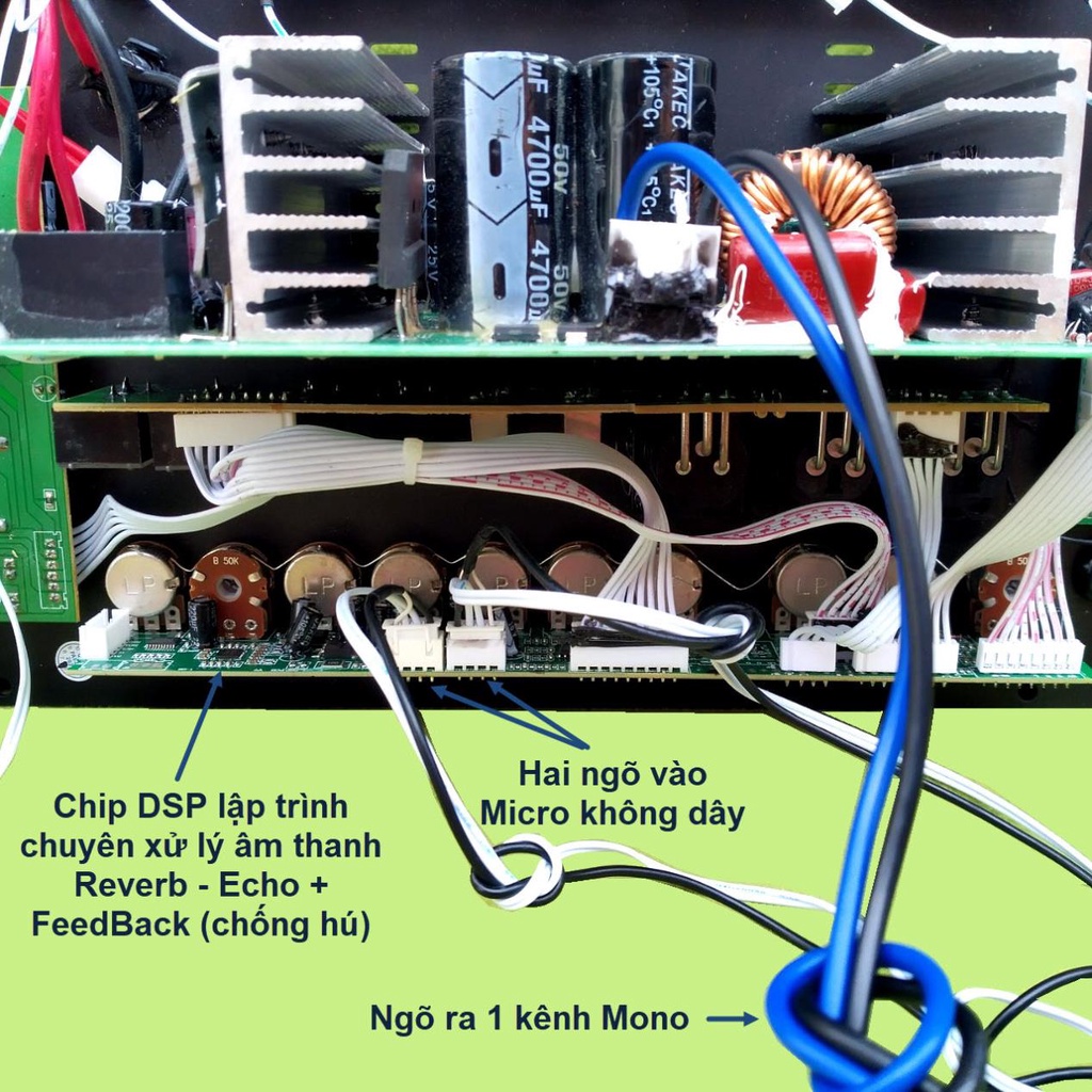 Mạch loa kéo 4 tấc đơn DSP Reverb Echo có chống hú - Equalizer 5 Band kèm loa và mic UHF xám