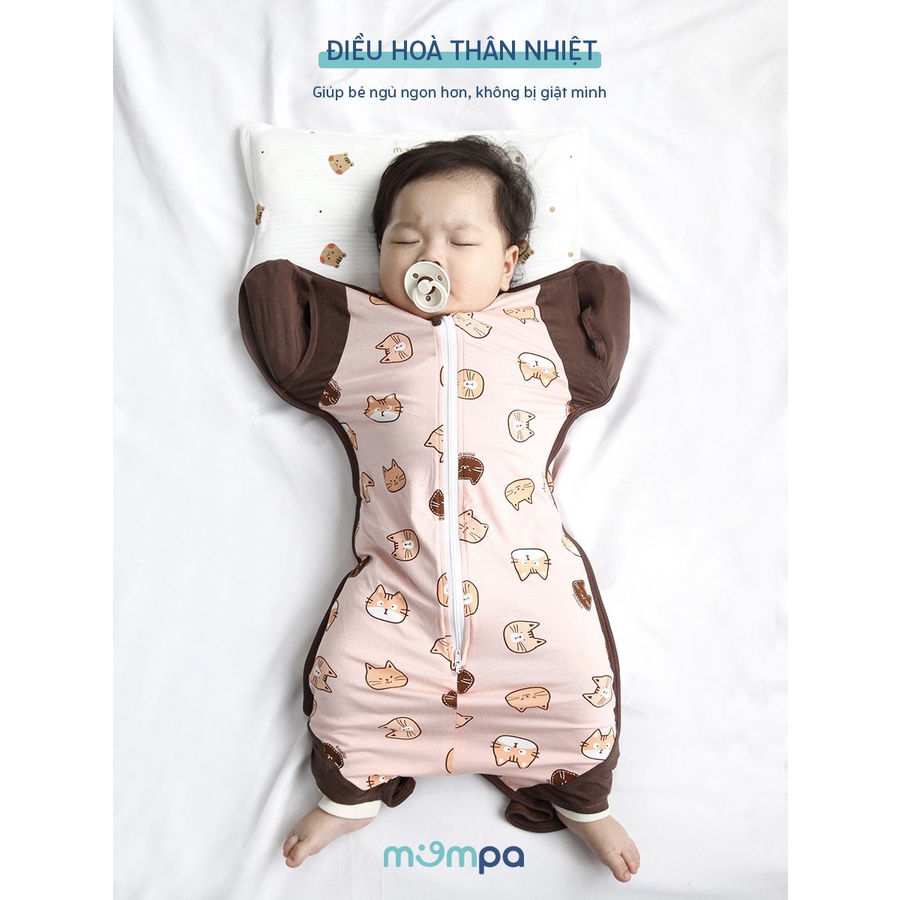 Nhộng chũn hở tay chân Mompa 0-9 tháng sợi tre hở tay chân khóa 2 chiều dễ mặc thay bỉm co giãn mùa hè thoáng mát 902