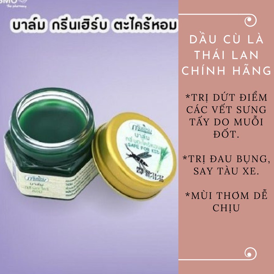 Dầu Cù Là Thơm Thảo Dược Green Herb Balm Thái Lan 20gr Trị Muỗi đốt