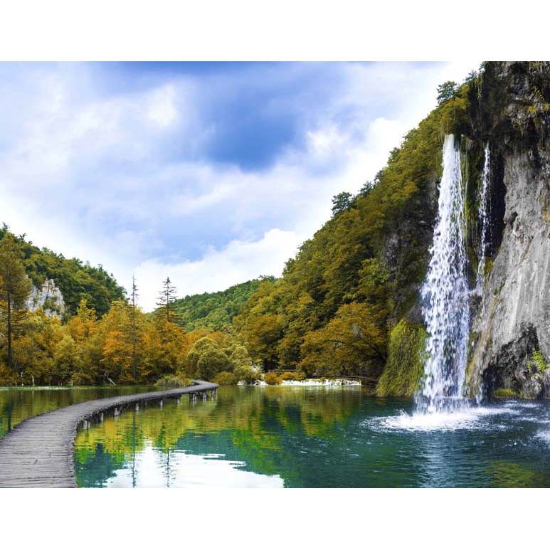 Tranh dán tường 3d thác nước thiên nhiên chất liệu lụa 3D, xé không rách, lau chùi thoải mái