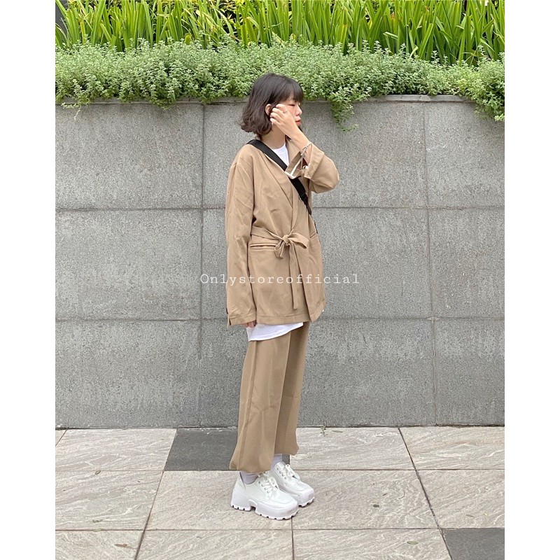 Set blazer+quần ống rộng siêu xinh(bộ này màu dạng nâu xanh nhé ạ)