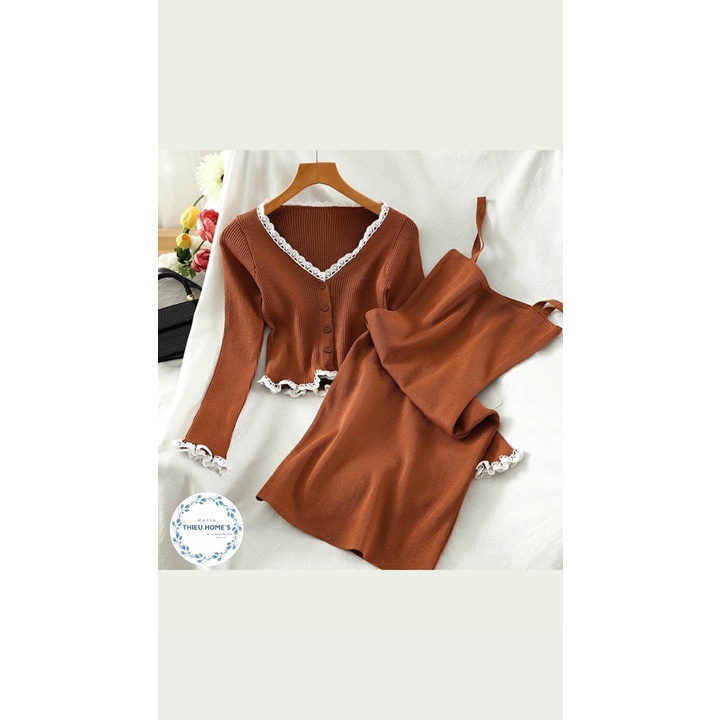 Set Áo Và Váy Len Gân Nâu | BigBuy360 - bigbuy360.vn