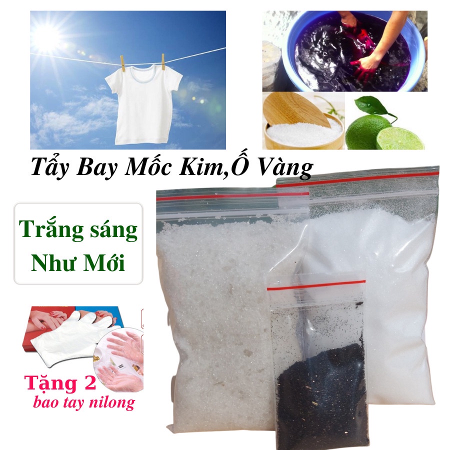 Combo 5 Sét Tẩy Mốc Quần Áo Bị Thâm Kim Ố Vàng Gồm Gói Chanh+Bột Tím+Gói Giữ Màu Quần Áo