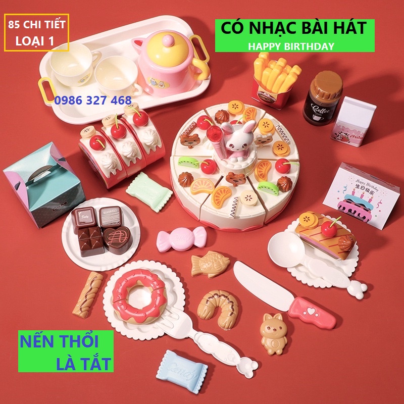 Đồ Chơi Bánh Sinh Nhật,Đồ Chơi Cắt Bánh Sinh Nhật- loại lớn 85 CHI TIẾT KÈM NHẠC VÀ ĐÈN  Cho Bé trai, bé gái