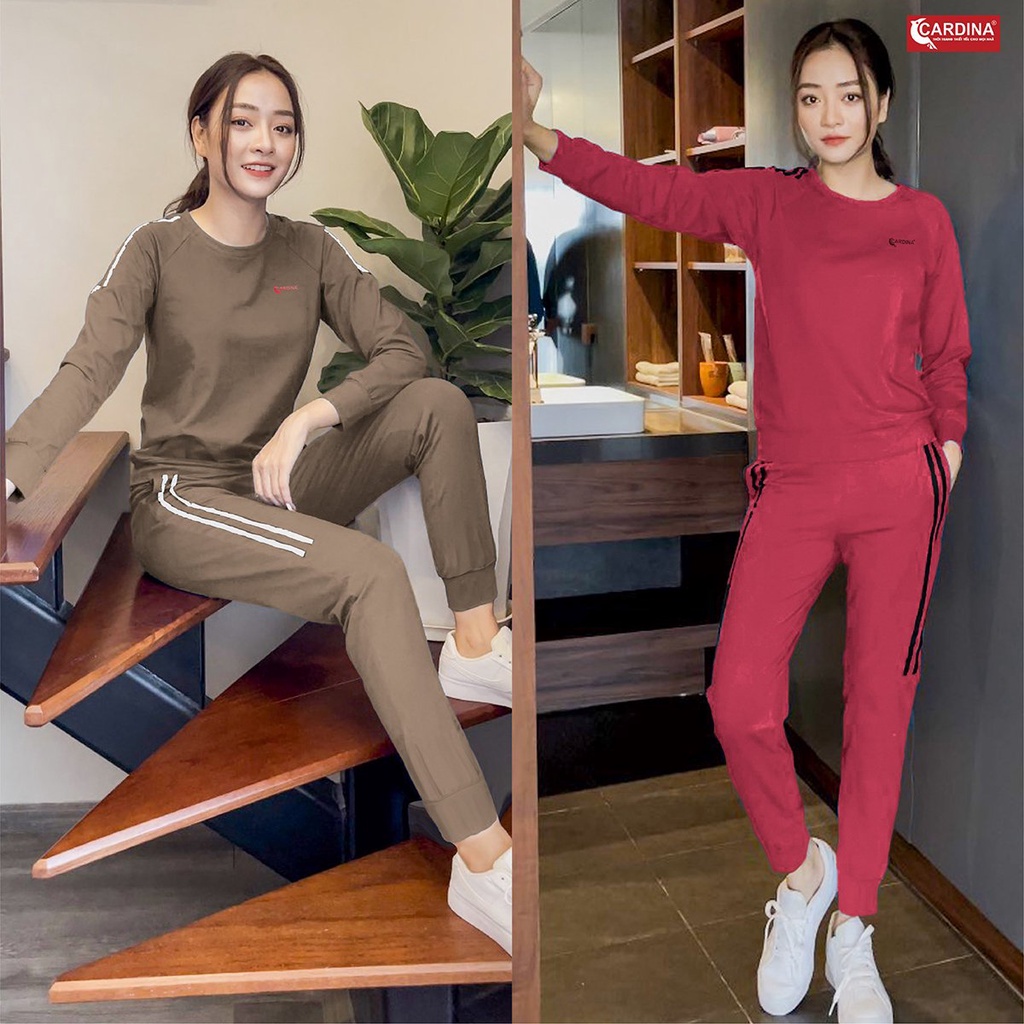 Đồ Bộ Nữ 𝐂𝐀𝐑𝐃𝐈𝐍𝐀 Quần Dài, Áo Dài Tay Chất Cotton Cao Cấp Kiểu Dáng Thể Thao Năng Động, Khỏe Khoắn 1BT06