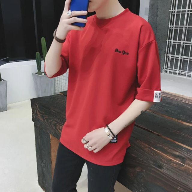 áo thun nam nữ tay lỡ 65% cotton unisex form rộng phong cach Ulzzang chỉ thêu