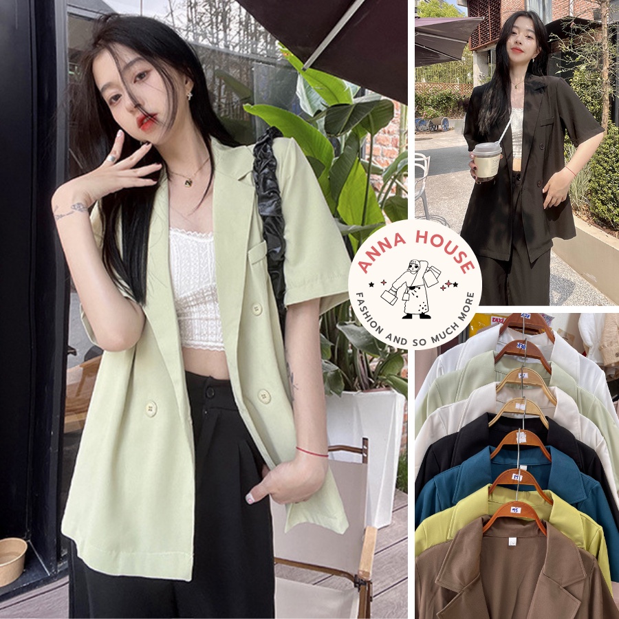 Áo khoác blazer nữ ngắn tay lỡ form rộng 1 lớp nhiều màu, áo khoác ngoài nữ blazer cổ vest cộc tay lửng dáng rộng