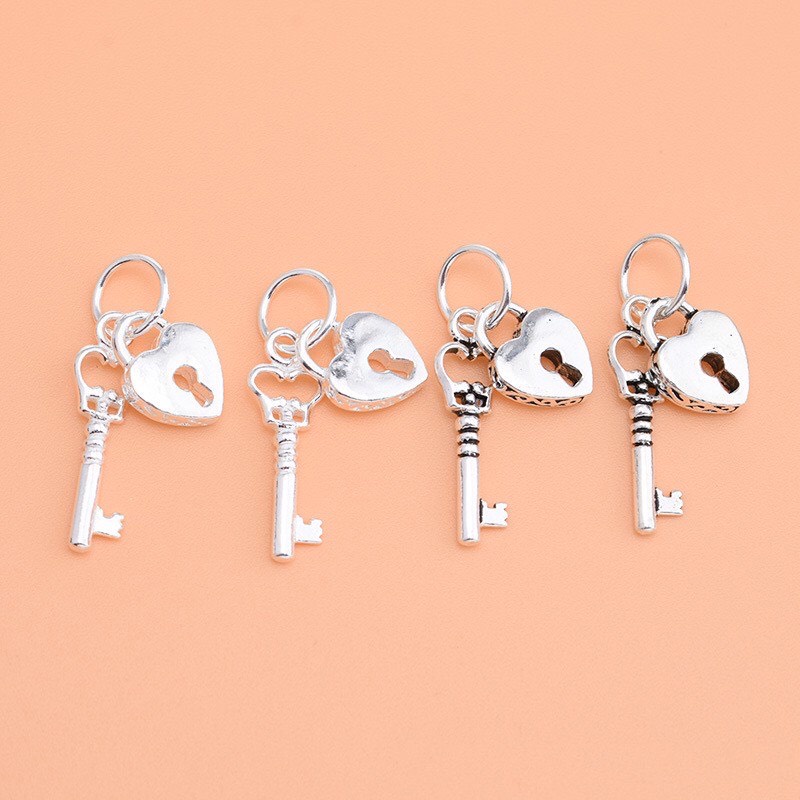 Charm rơi hình chìa khoá ổ khoá trái tim bạc S925