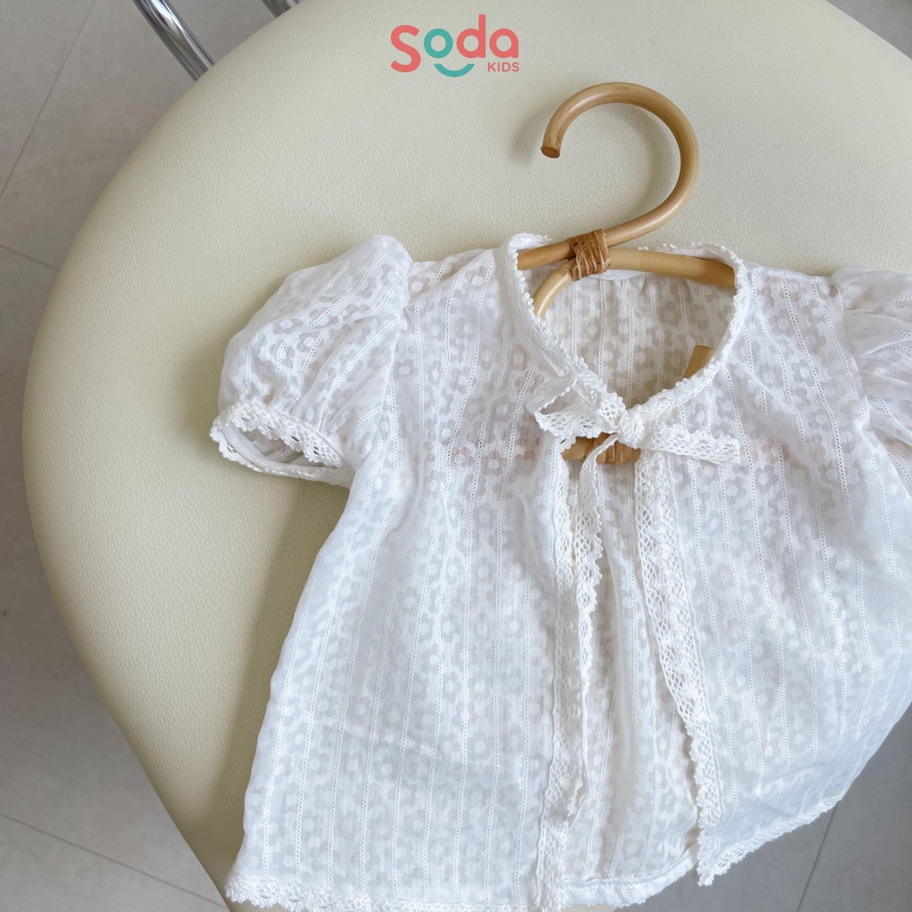 Áo khoác cardigan ren mỏng cho bé gái SODA KIDS trắng phối tay bồng tiểu thư