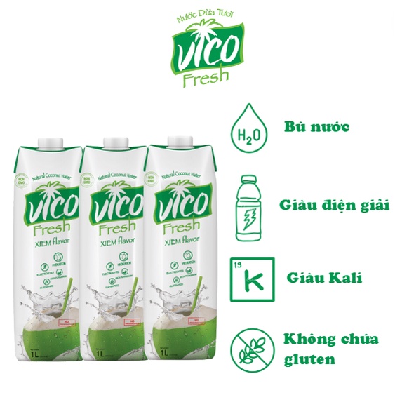 Combo 3 Hộp Nước Dừa Tươi ACP Vico Fresh 1L - Vị Xiêm