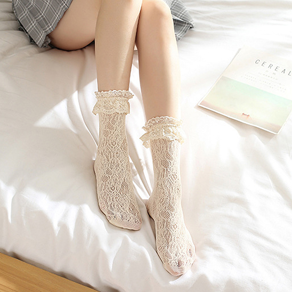 Đôi tất vải lưới ren hoa co giãn xinh xắn thời trang mùa hè cho nữ