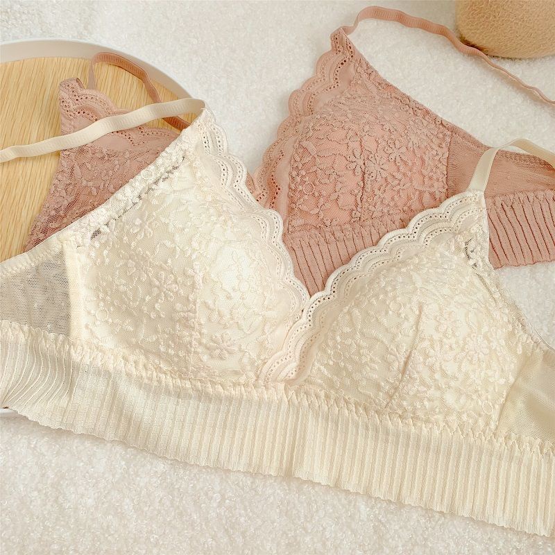 Áo Ngực Tam Giác Không Gọng Thép Phối Ren Phong Cách Pháp Cho Nữ