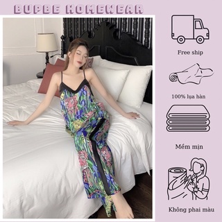 Bộ ngủ hai dây nữ, pijama họa tiết nhiềumàu , SOMNIA, đồ ngủ bigsize, bộ lụa mặc nhà , pyjama cao cấp lụa hàn