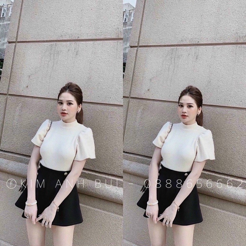 áo thun gân croptop tay phồng vkv