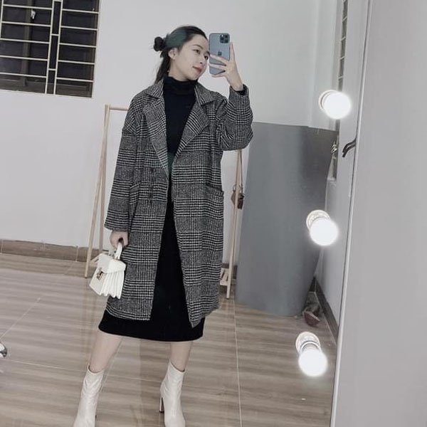 {Evacici} Áo khoác dạ nữ dáng dài 2 lớp 1 hàng khuy chất dày ấm áp form rộng Hàn Quốc. Áo khoác dạ nữ cổ vest