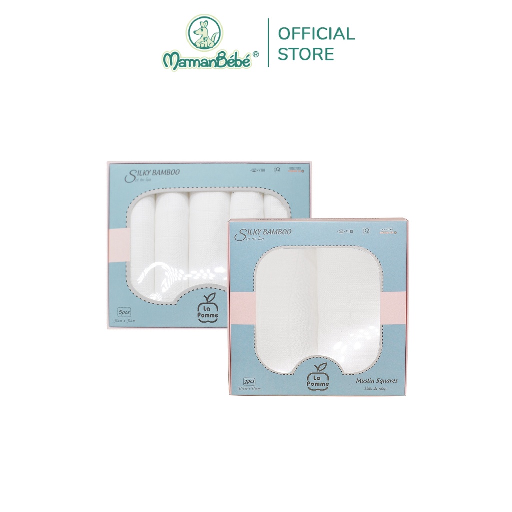 Combo K001 sét 5 khăn (30x30cm) &amp; K002 sét 2 khăn (75x75cm) la pomme màu Trắng