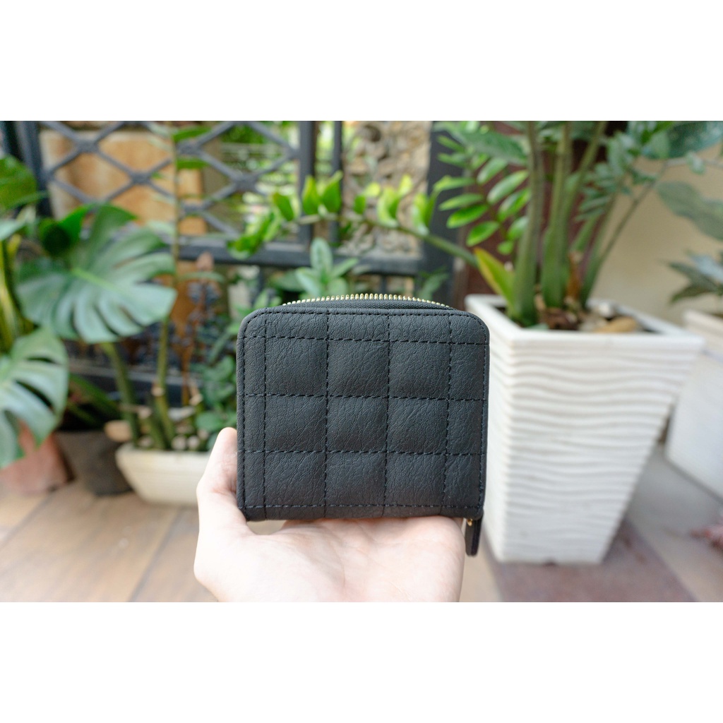 SQUARE HAVIAS ví gấp khoá kéo Zipped da bò thật Nappa 100%