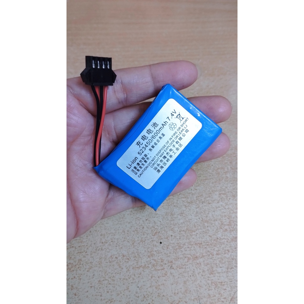 Pin sạc điện áp 7.4V dung lượng 600mAh jack SM4P của xe xúc Double Eagle Volvo E568-001