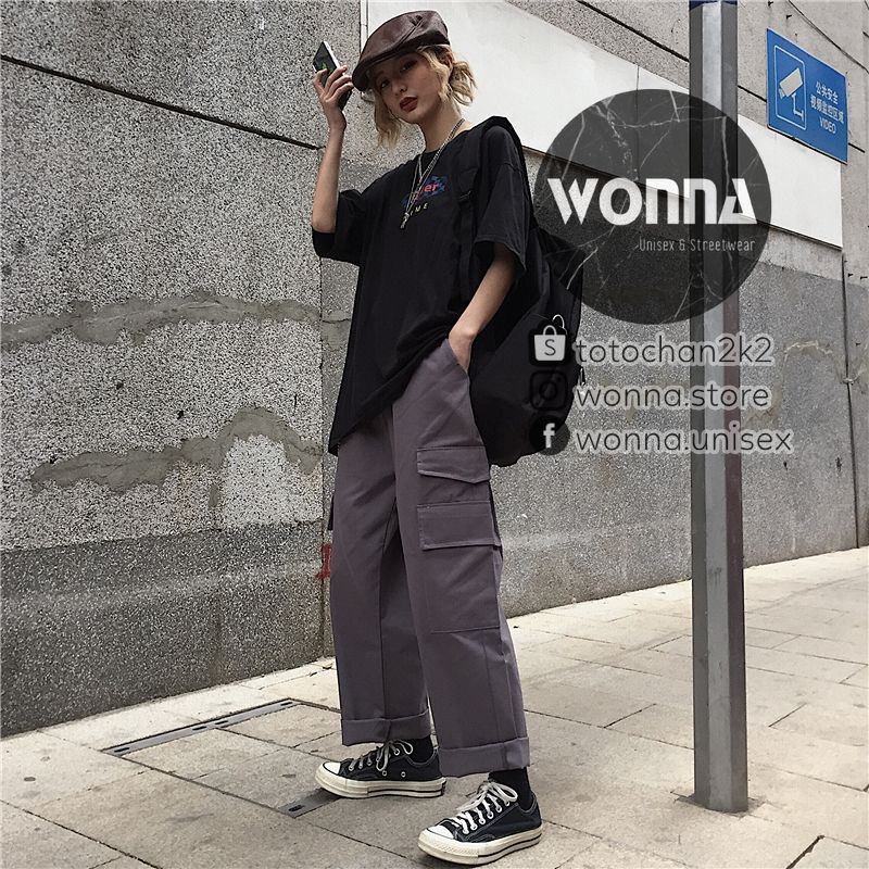 Quần kaki box pant quần tây túi unisex ulzzang oversize street style Hàn Quốc