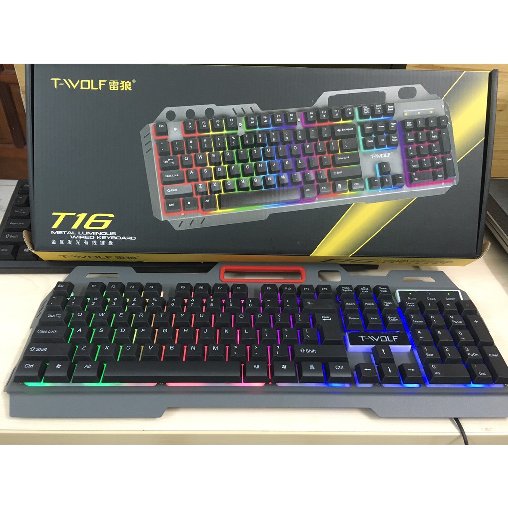 Bàn phím máy tính, bàn phím Keyboard T-WOLF T16 Led 7 màu USB, thiết kế tính tế, siêu nhạy, bảo hành 12 tháng