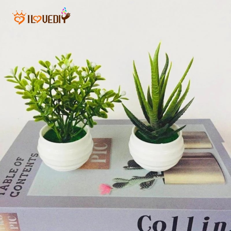 Chậu cây lô hội / kê nhân tạo mini bằng nhựa xinh xắn để bàn dùng trang trí nhà / văn phòng / nhà tắm