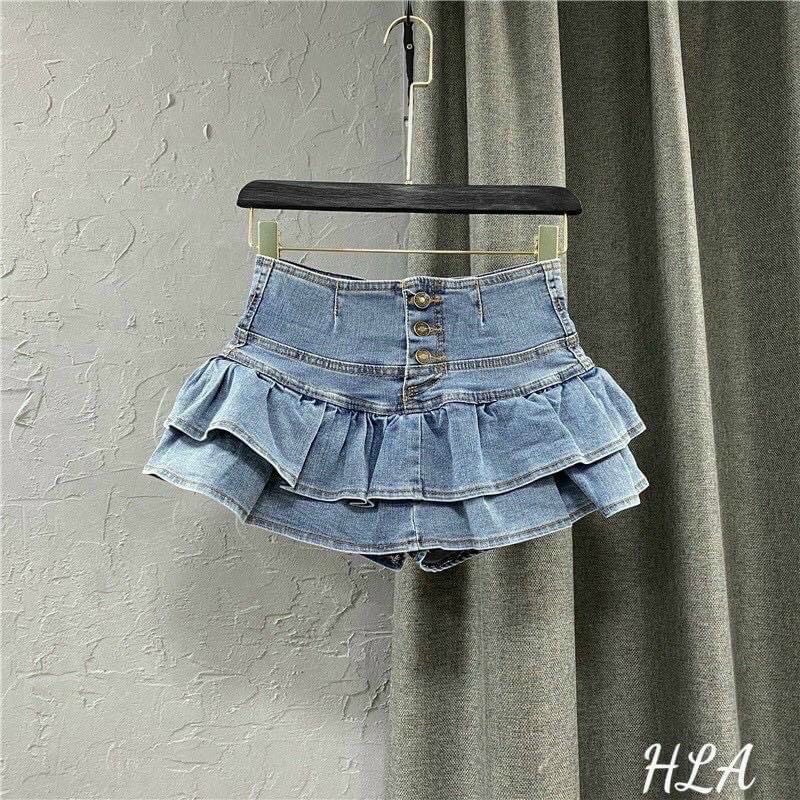 Chân váy jean 2 tầng phối nút siêu hot