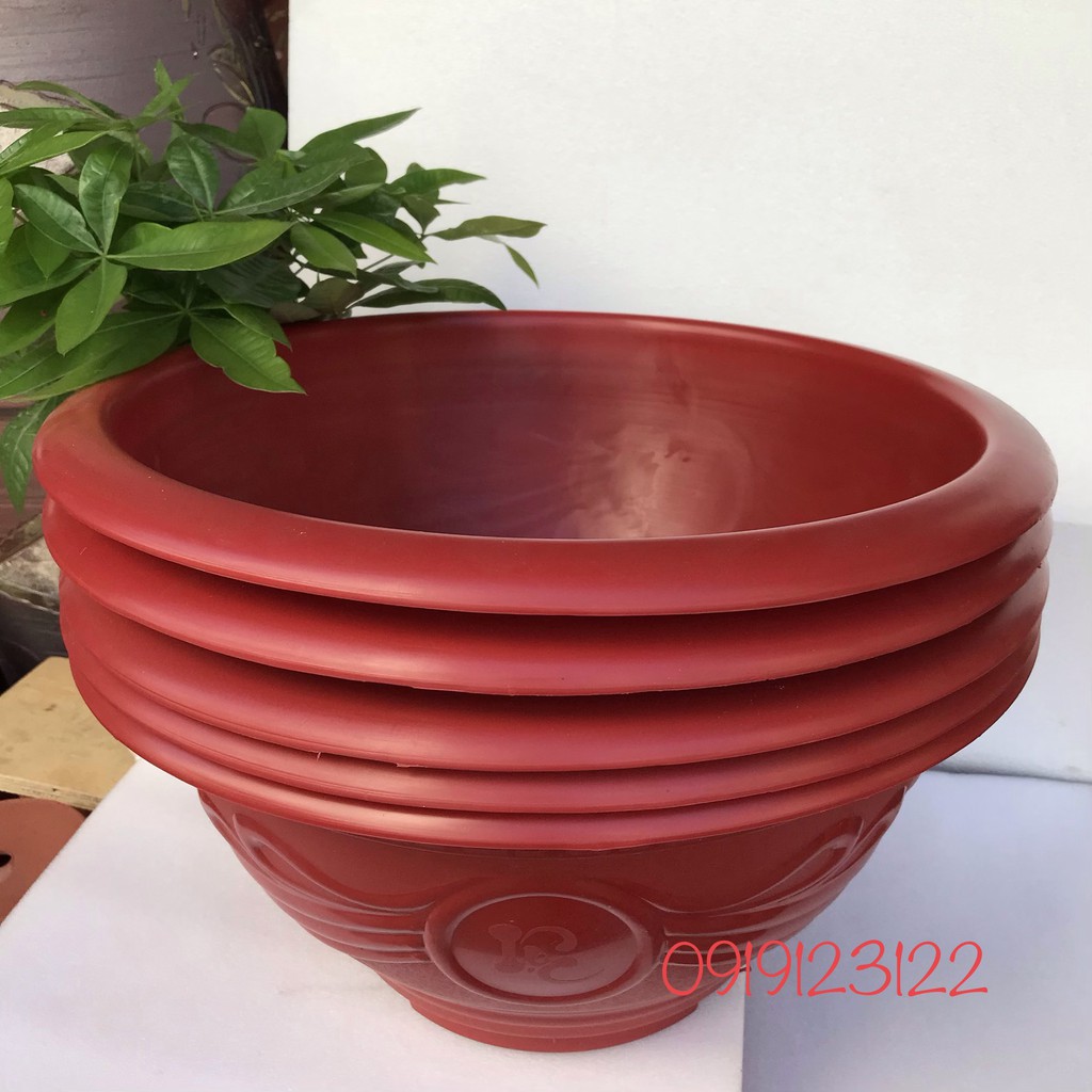 5 Chậu nhựa tròn to T48 đỏ KT 46*22cm trồng đào, quất, hoa hồng