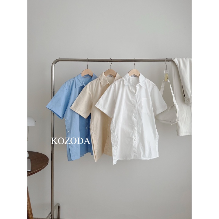 Áo sơ mi nữ form rộng xẻ tà vạt cúc Kiểu Màu Trắng be xanh đẹp ngắn tay ulzzang vintage hàn quốc cao cấp kozoda SM39