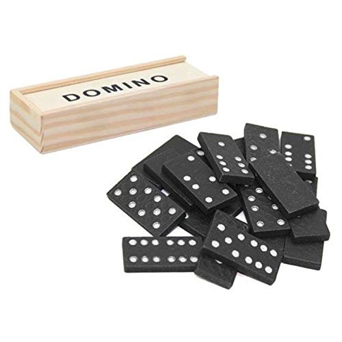 Đồ chơi cờ domino 28 thẻ bài nhựa mini màu đen hộp bằng gỗ đẹp cao cấp, trò chơi xếp hình domino giải trí cho bé trẻ em