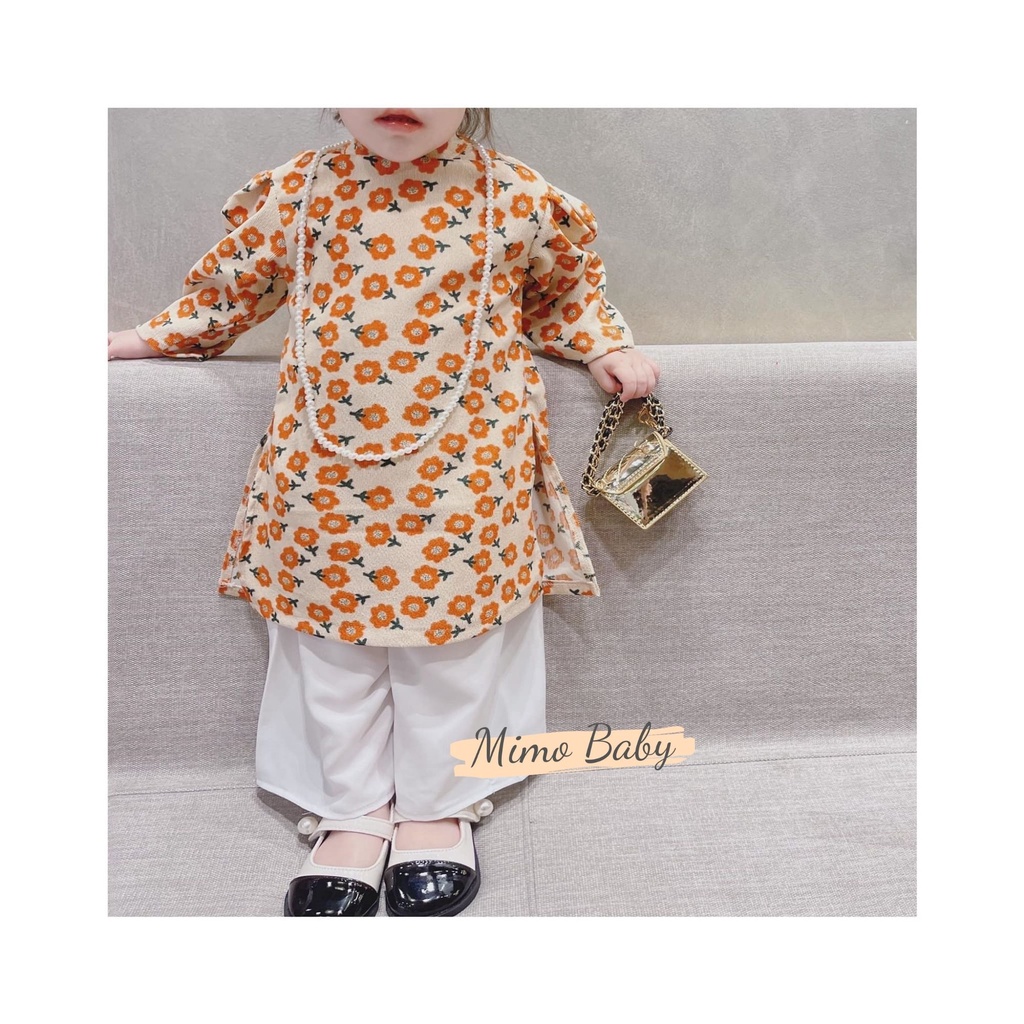 Áo dài nhung tăm hoa vàng cao cấp hàng thiết kế cho bé Mimo Baby AD07