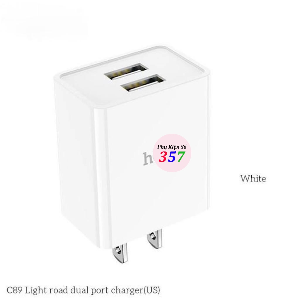 Củ sạc Hoco C89 2 cổng USB, sạc nhanh 2.1A Max, thích hợp với nhiều dòng điện thoại, chân cắm tiêu chuẩn US