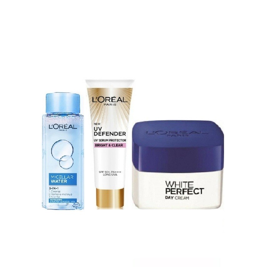 Bộ 3 món kem dưỡng sáng da & kem chống nắng & Nước tẩy trang LOreal Paris