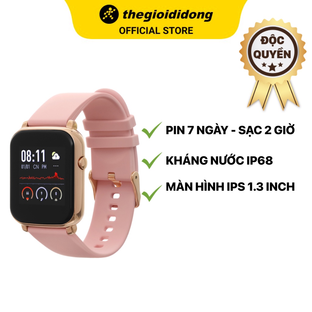 Đồng hồ thông minh BeU B1 Hồng kháng nước IP68 theo dõi nhịp tim màn hình IPS 1.3&quot; - Chính hãng BH 12 tháng