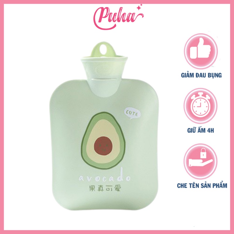 Túi nóng chườm bụng PUHA 900ml, túi chườm ấm nóng sưởi ấm bụng kinh giảm đau hiệu quả cho nữ, điều trị trấn thương.